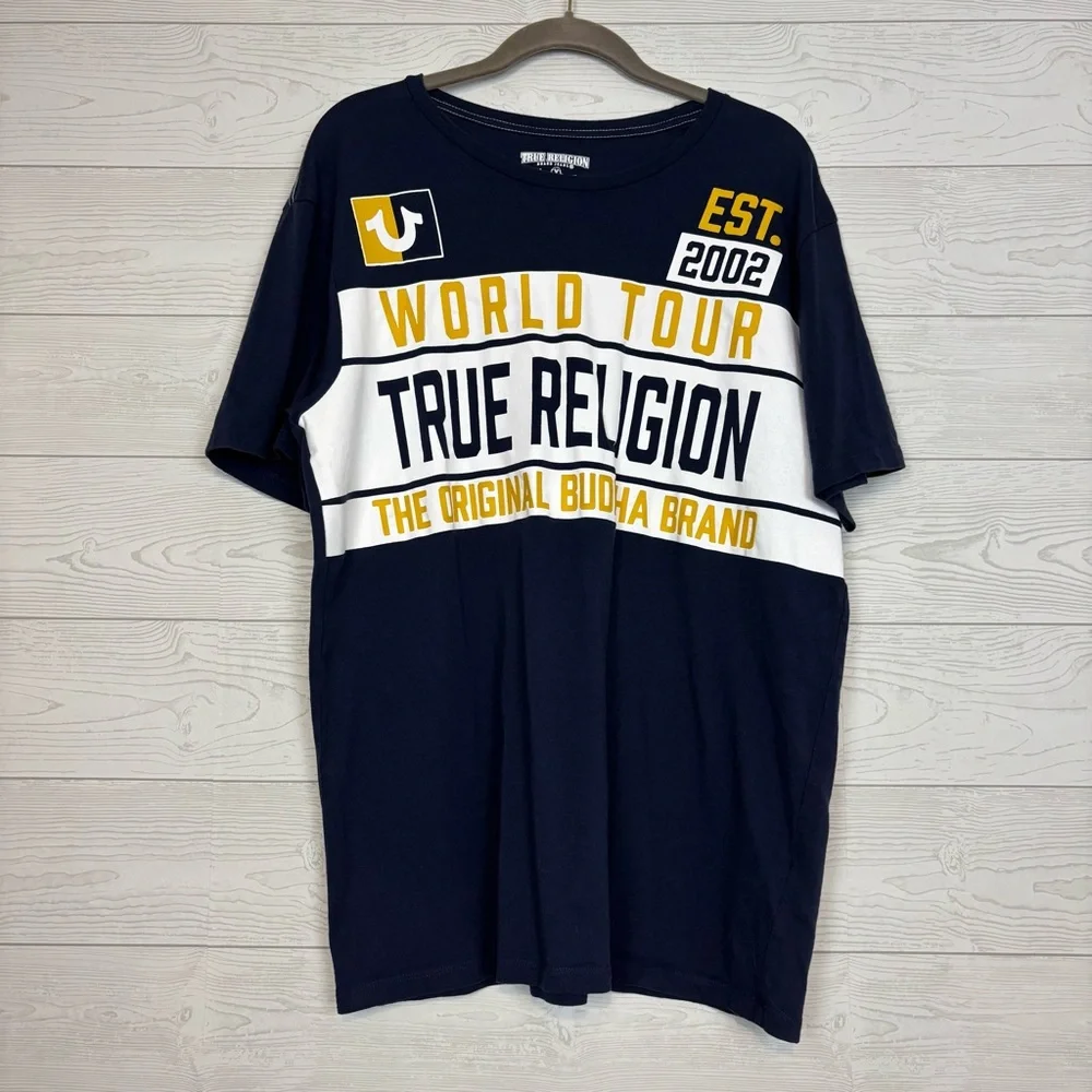 True Religion Navy Blue Logo Short Sleeve T-Shirt Size Large